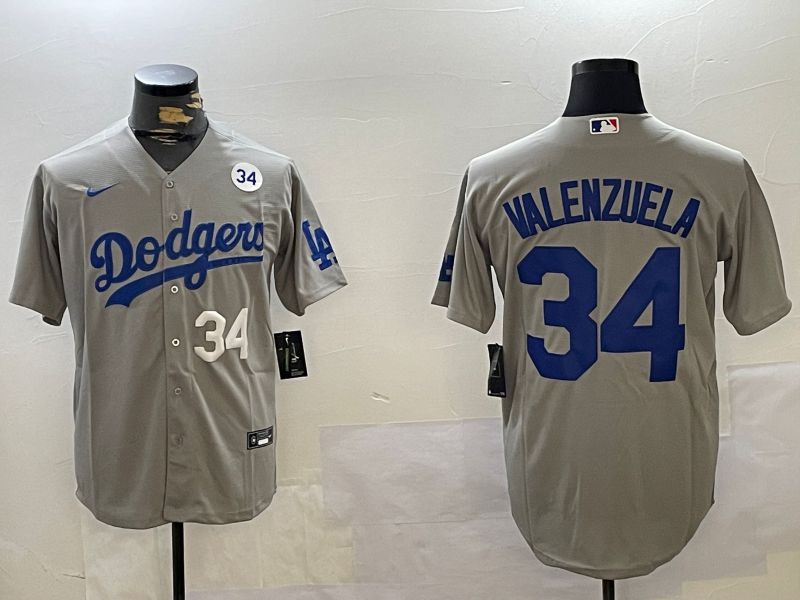 Men Los Angeles Dodgers 34 Valenzuela Grey Game 2024 Nike MLB Jersey style 11209